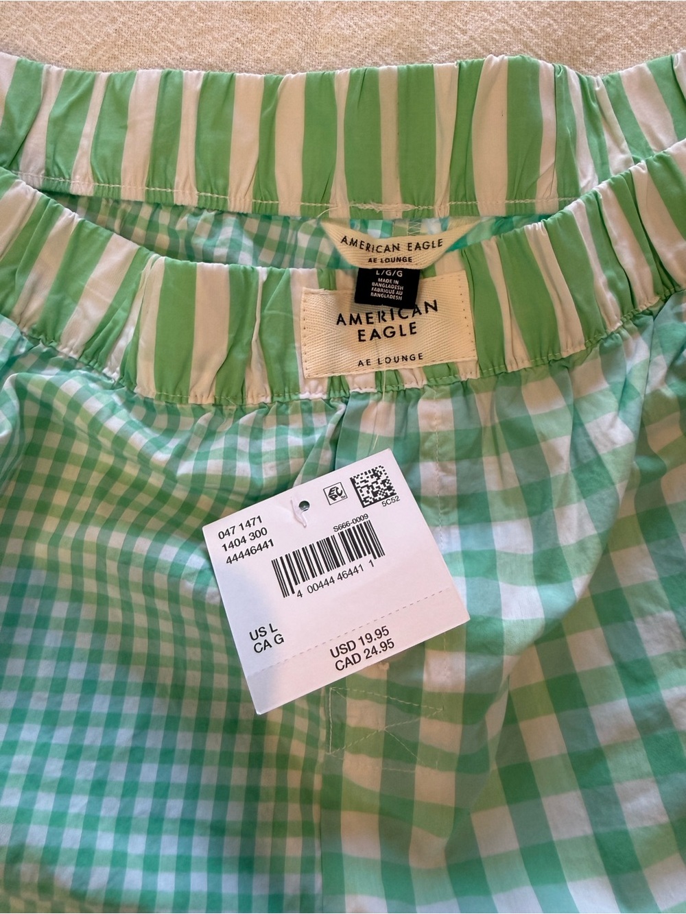 NWT American Eagle AE Gingham Boxer Shorts Green White Pockets L - Picture 5 of 7